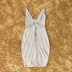 Venus blue low cut tulip hem overlay dress